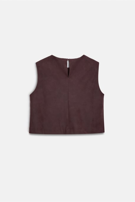 Kort Faux Skinn Knapp Väst - Image 6
