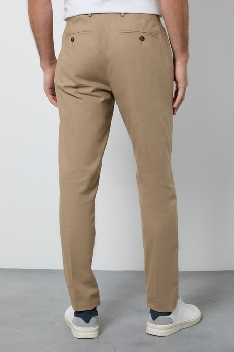 Dark Beige Linen Slim Fit Suit Trousers - Image 3