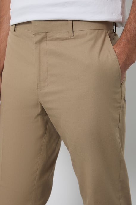 Dark Beige Linen Slim Fit Suit Trousers - Image 4