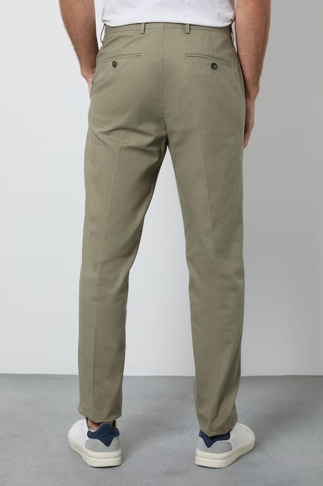 Light Green Linen Slim Fit Suit Trousers - Image 3
