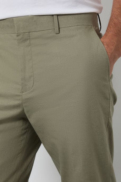Light Green Linen Slim Fit Suit Trousers - Image 4