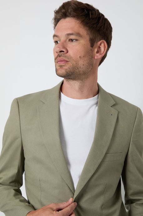 Light Green Linen Slim Fit Suit Jacket - Image 4