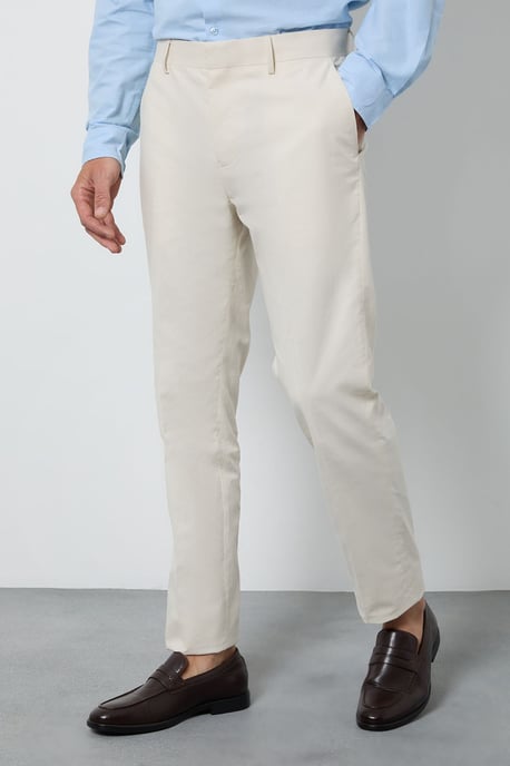 Natural Linen Slim Fit Suit Trousers - Image 2