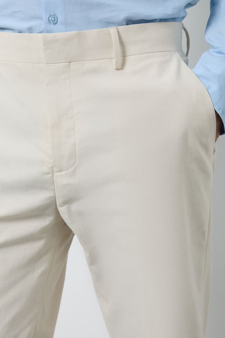 Natural Linen Slim Fit Suit Trousers - Image 4