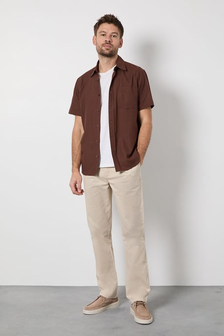 Beige Pleat Front Straight Fit Chino Trousers - Image 1