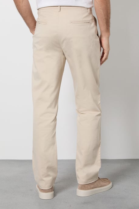 Beige Pleat Front Straight Fit Chino Trousers - Image 3