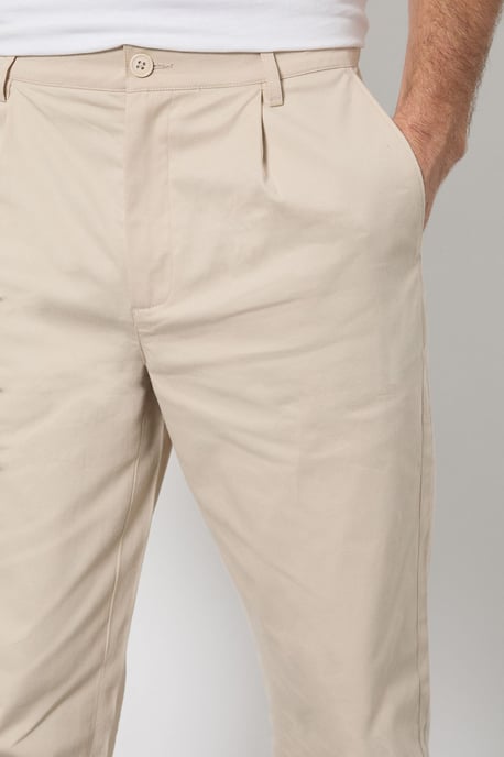 Beige Pleat Front Straight Fit Chino Trousers - Image 4