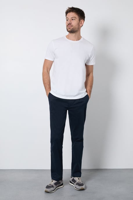 Navy Pleat Front Straight Fit Chino Trousers - Image 1