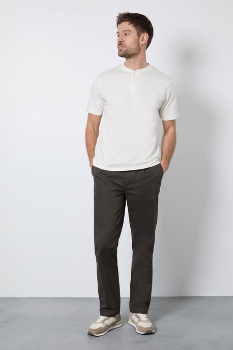 Dark Khaki Pleat Front Straight Fit Chino - Image 2