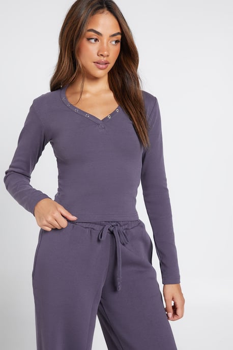 Button Detail Long Sleeve Top And Straight Leg Jogger Tracksuit - Image 4