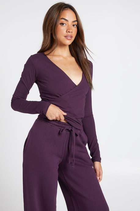 Wrap Front Long Sleeve Top And Straight Leg Jogger Tracksuit - Image 4