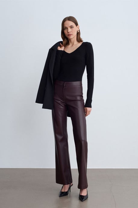 Women's Faux Leather Flare Pants - Image 1