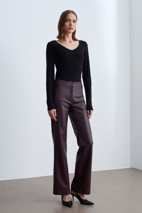 Women's Faux Leather Flare Pants - Image 2