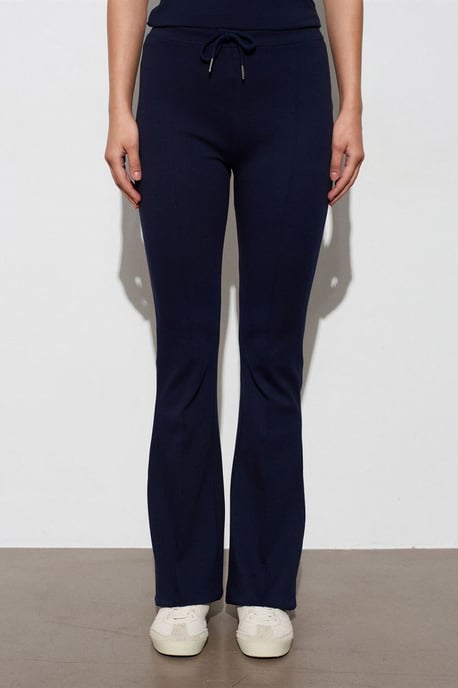 Mid-Waist Flare Jersey Pants With Drawstring - Image 3