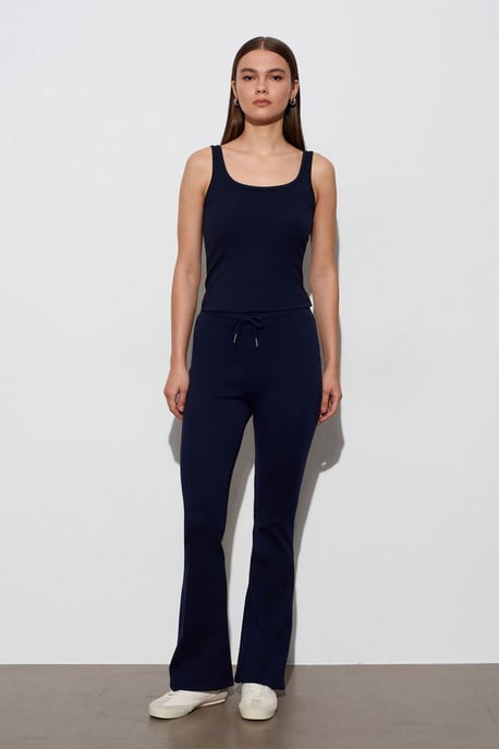 Mid-Waist Flare Jersey Pants With Drawstring - Image 4