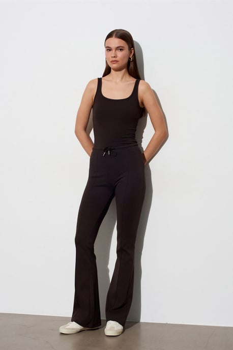 Midden taille flare jerseybroek met trekkoord - Image 1