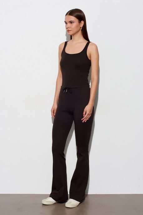 Midden taille flare jerseybroek met trekkoord - Image 3