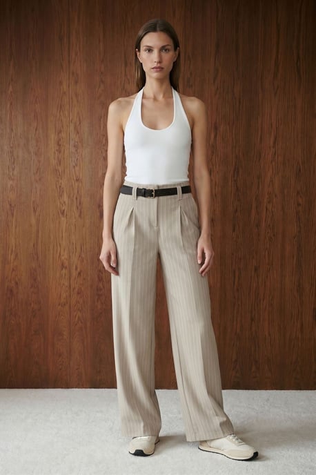 Striped Wide-Leg Pleated Trousers - Image 1