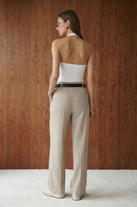 Striped Wide-Leg Pleated Trousers - Image 2