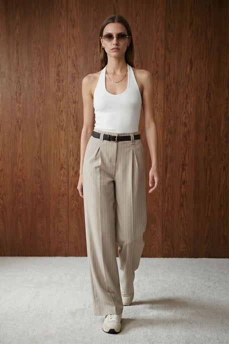 Striped Wide-Leg Pleated Trousers - Image 4