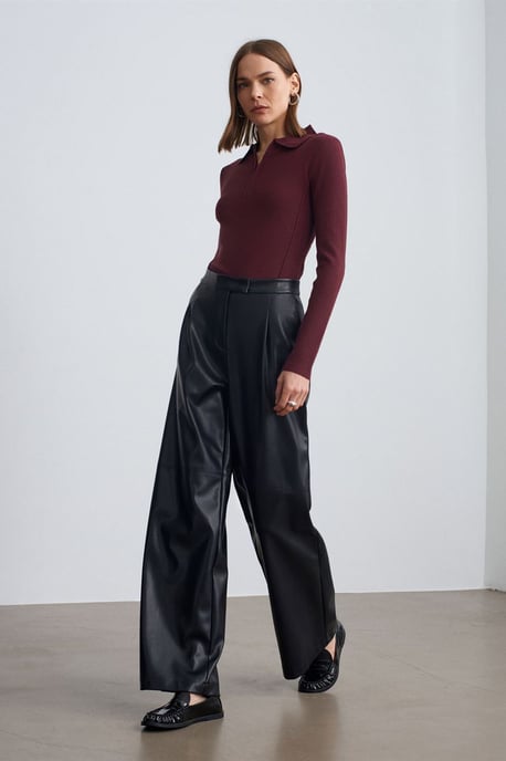 Hoge taille brede faux leren broek - Image 1
