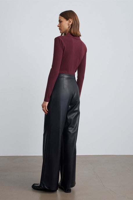 Hoge taille brede faux leren broek - Image 2