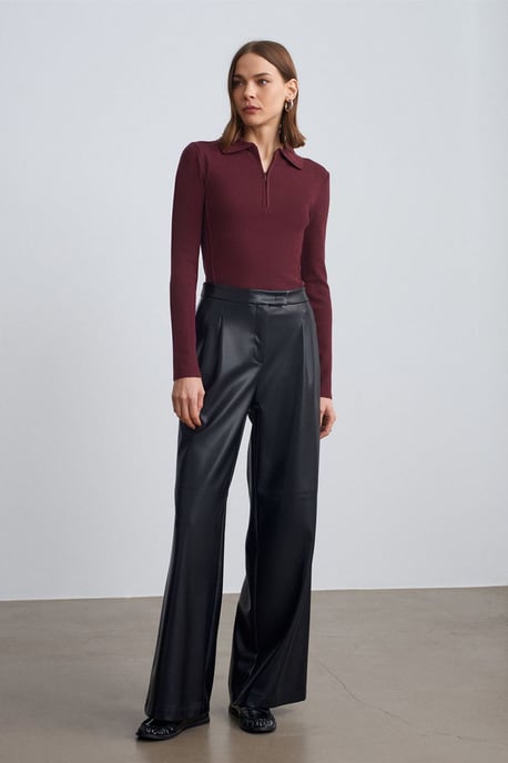 Hoge taille brede faux leren broek - Image 3