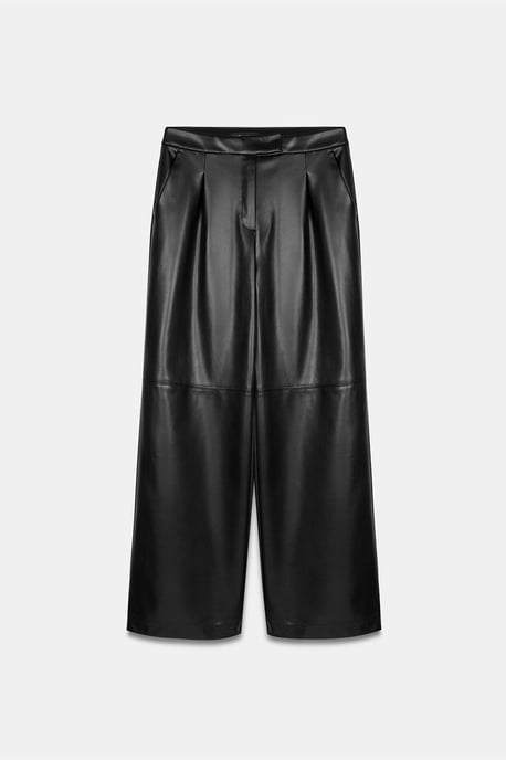 Hoge taille brede faux leren broek - Image 4