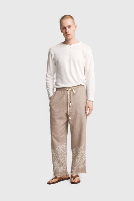 Men's Cotton Embroidered Knit Wide-Leg Pants - Image 1
