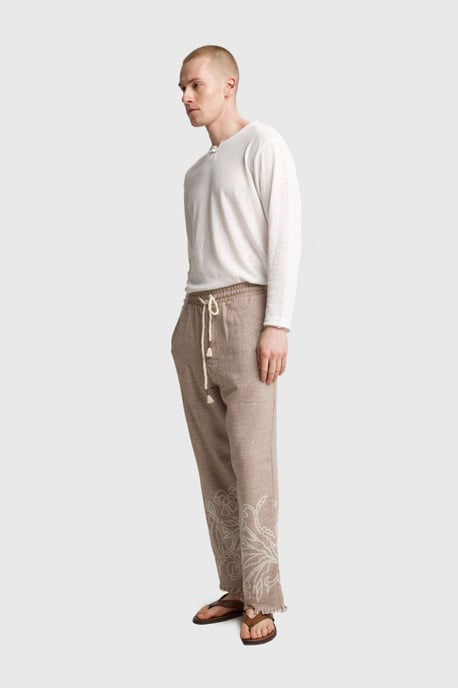 Men's Cotton Embroidered Knit Wide-Leg Pants - Image 2