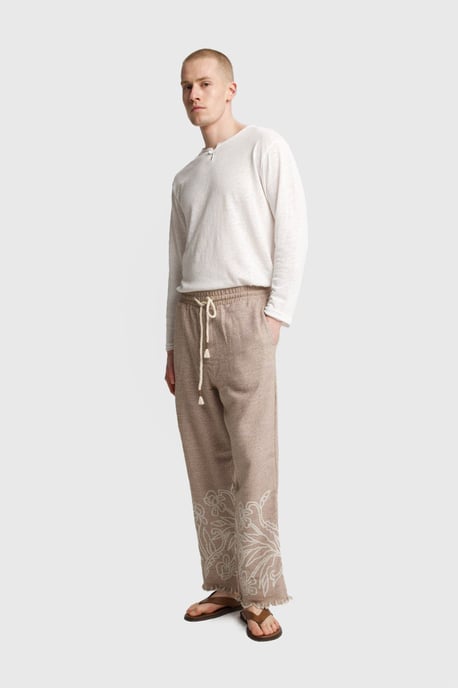 Men's Cotton Embroidered Knit Wide-Leg Pants - Image 4