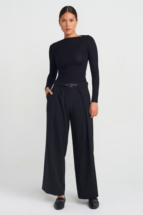 Vrouwen Wijde-Leg Crepe Broek met Riem - Image 1