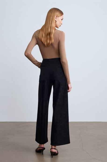 Hoge taille wijde broek van faux suede - Image 2
