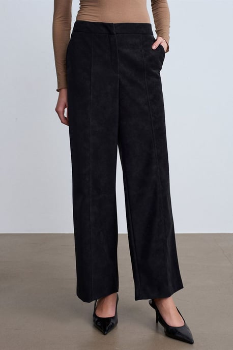 Hoge taille wijde broek van faux suede - Image 3