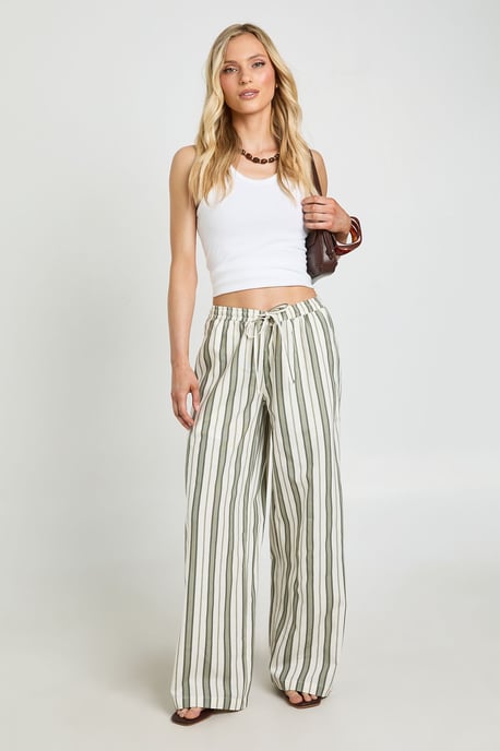 Petite Premium Linen Stripe Wide Leg Trousers - Image 1