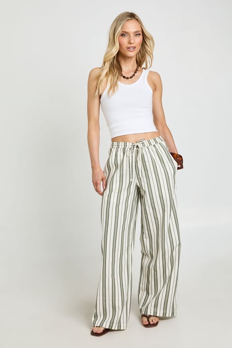 Petite Premium Linen Stripe Wide Leg Trousers - Image 3