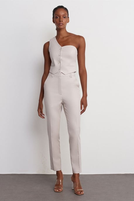 Högmidjade slim fit crepebyxor - Image 1
