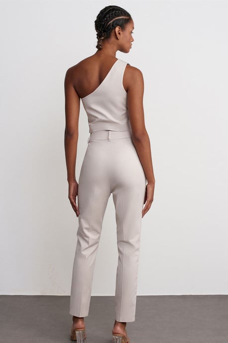 Högmidjade slim fit crepebyxor - Image 3