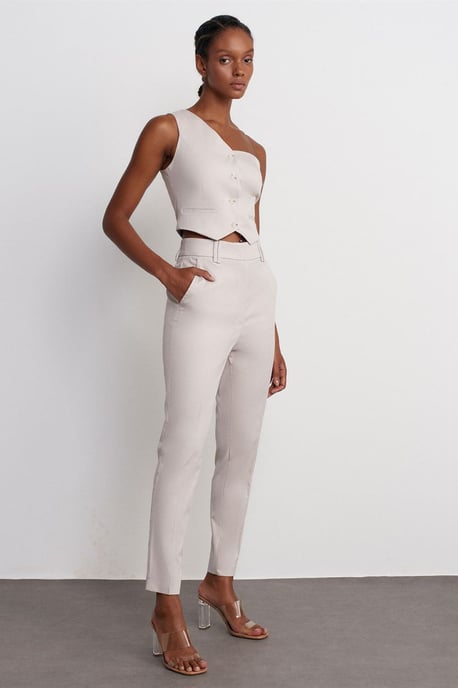 Högmidjade slim fit crepebyxor - Image 4