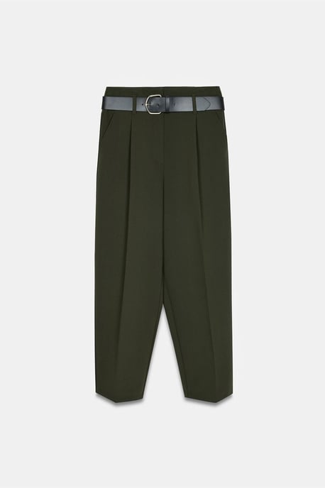 Höga raka crepebyxor med bälte - Image 5