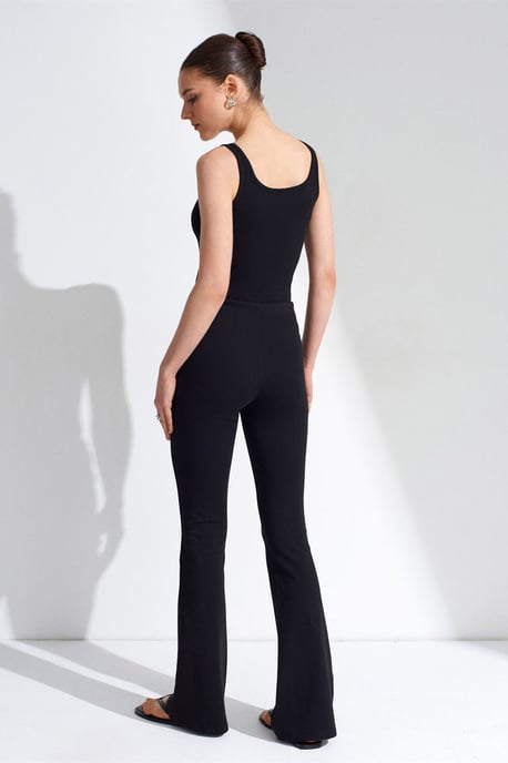 Mid-waist flare jersey broek met koordjes - Image 2