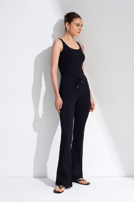 Mid-waist flare jersey broek met koordjes - Image 4