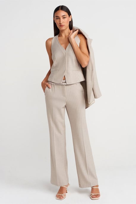 Striped Straight-leg Belted Trousers - Image 1