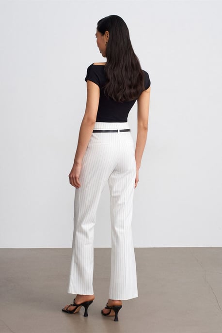 High-waist Striped Flare Trousers With Belt - Image 2