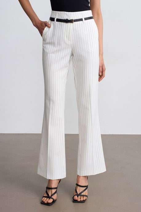 High-waist Striped Flare Trousers With Belt - Image 3