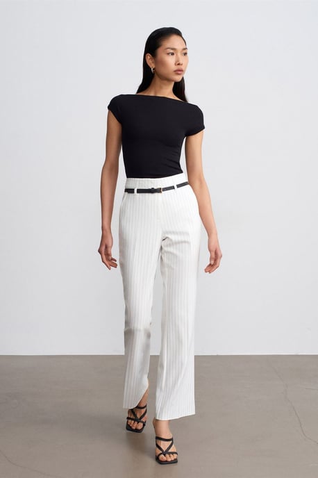 High-waist Striped Flare Trousers With Belt - Image 4