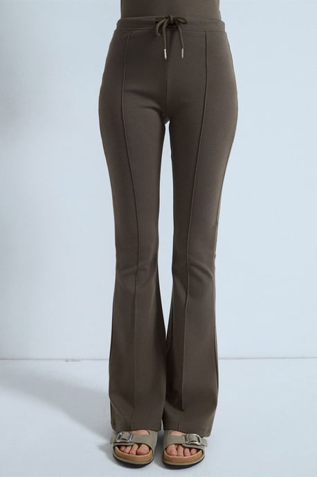 Mid-Waist Flare Jersey Pants With Drawstring - Image 3
