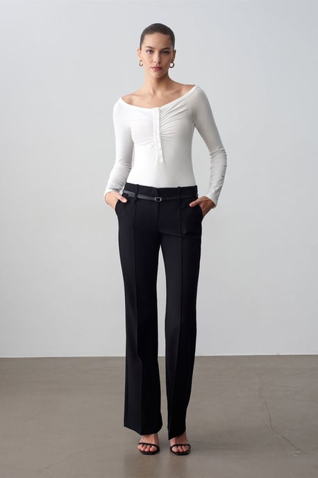 Belted Straight-Leg Crepe Trousers - Image 1
