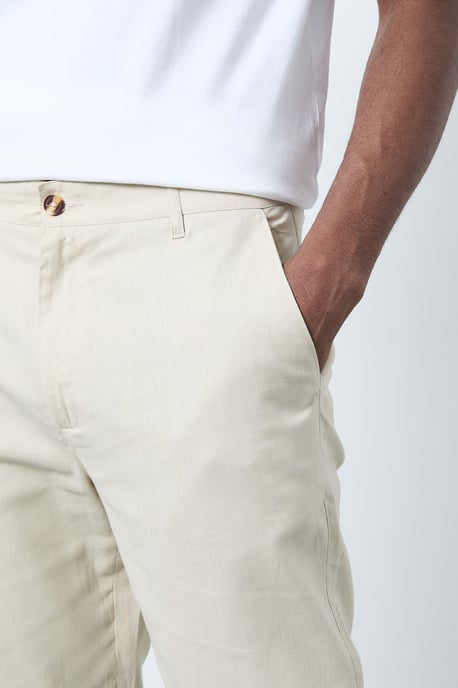Stone Cotton Linen Slim Fit Trousers - Image 4