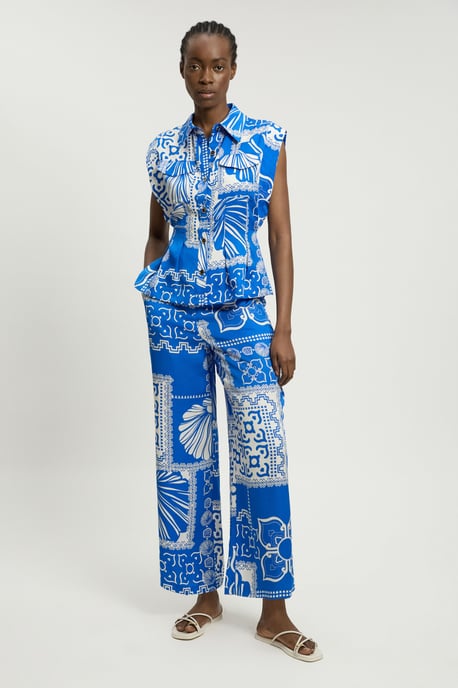 Premium Viscose Linen Printed Woven Straight Leg Trouser - Image 1